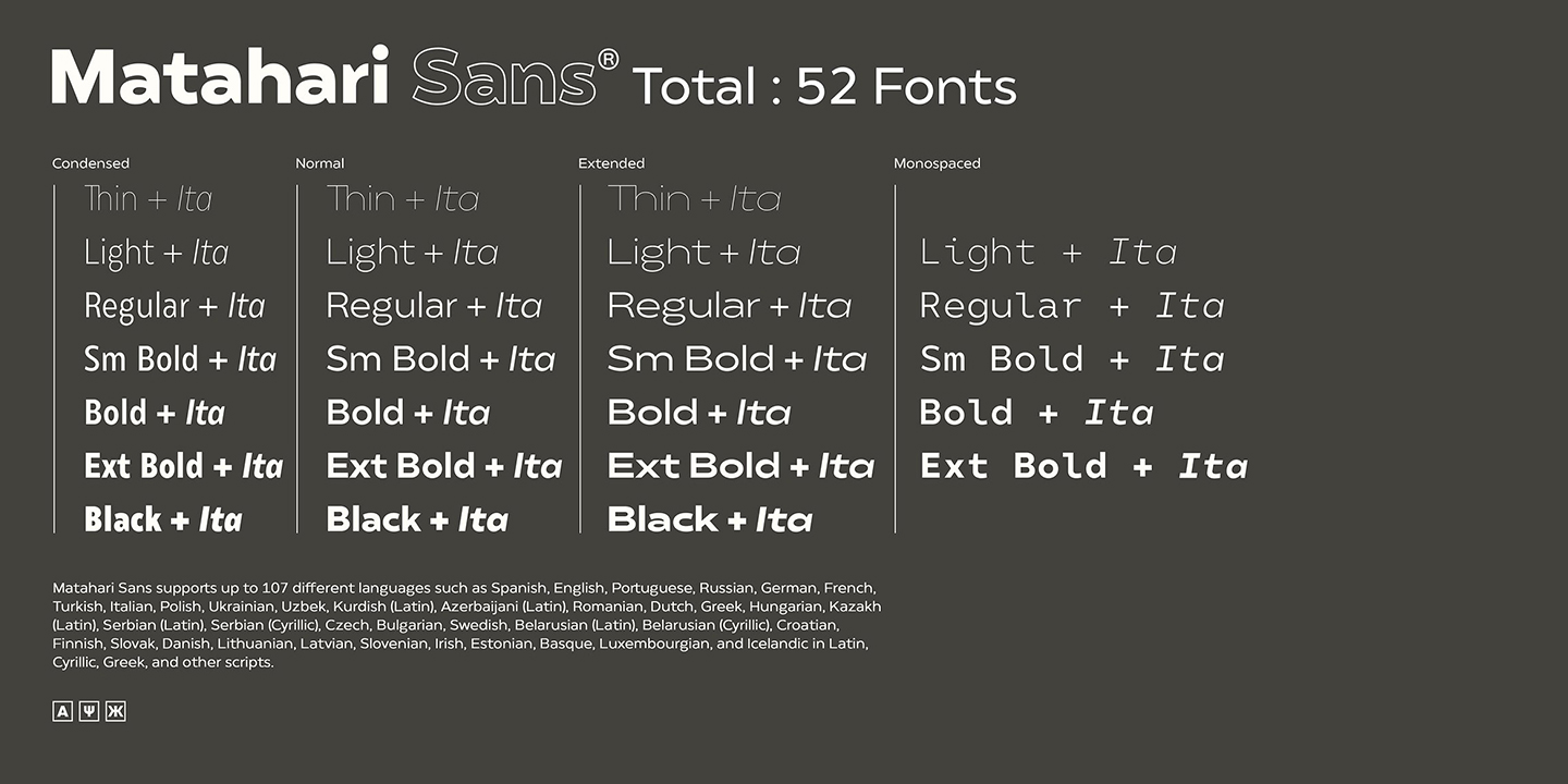 Ejemplo de fuente Matahari Sans Extended 600 Semi Bold